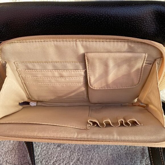 Liz Claiborne Black Tan Woven Wicker Straw Bag Shoulder Purse - Picture 14 of 15